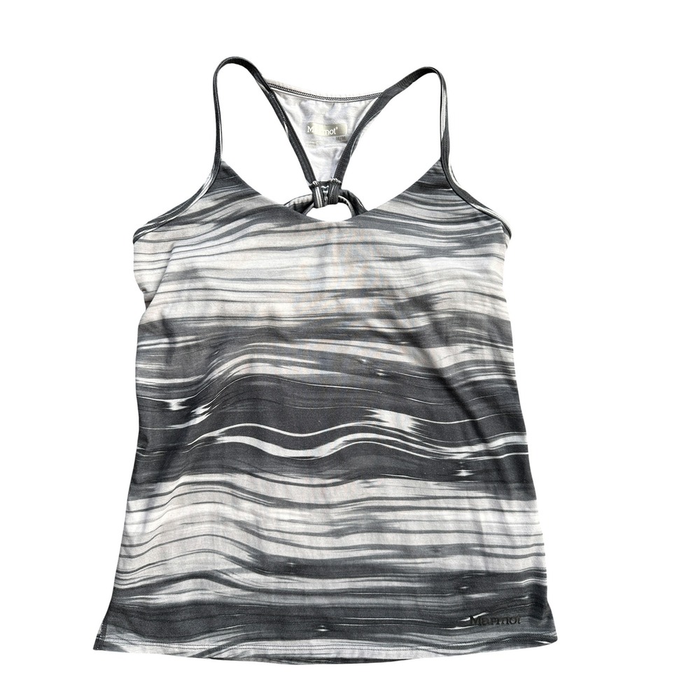 Marmot Tank Top Womens Medium Grey White Abstract Racerback Shelf Bra Activewear